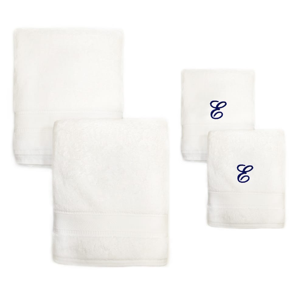 Sweet Kids 2-piece White Turkish Cotton Bath and Hand Towel Set with Royal Blue Monogrammed Initial