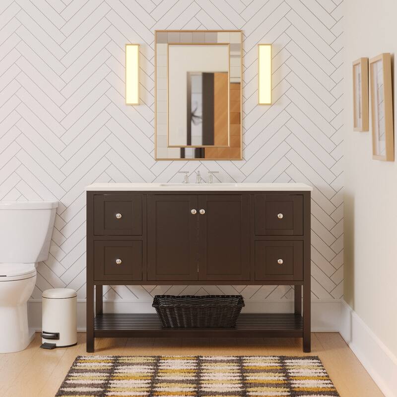 KitchenBathCollection Lakeshore 48" Bathroom Vanity with Engineered White Top