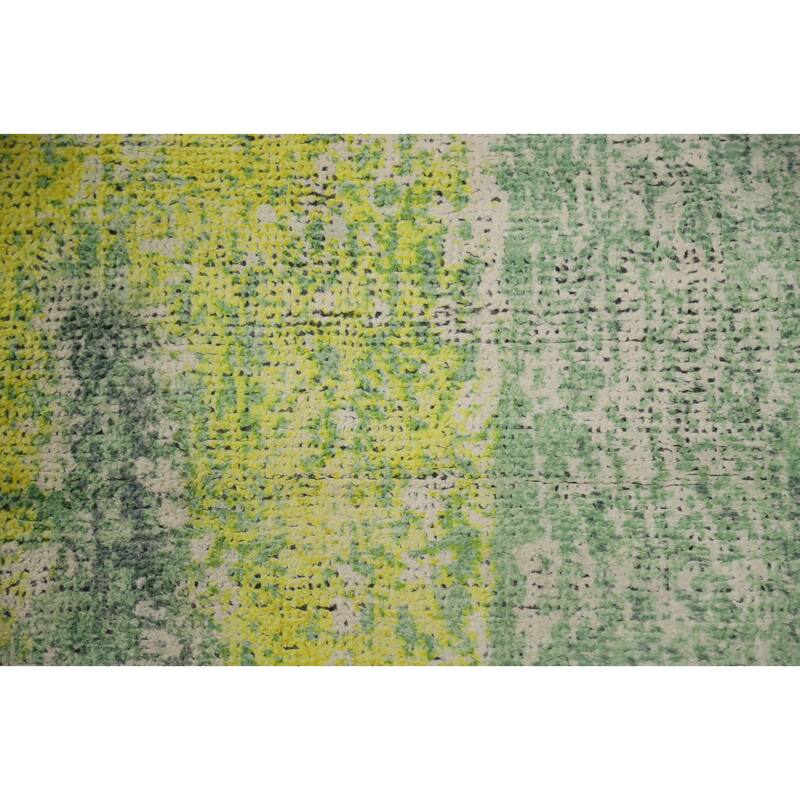 Hand Knotted Oriental Viscose Silk Carpet Modern Abstract Green Abstract Area Rug - 8' 5'' X 6' 9''