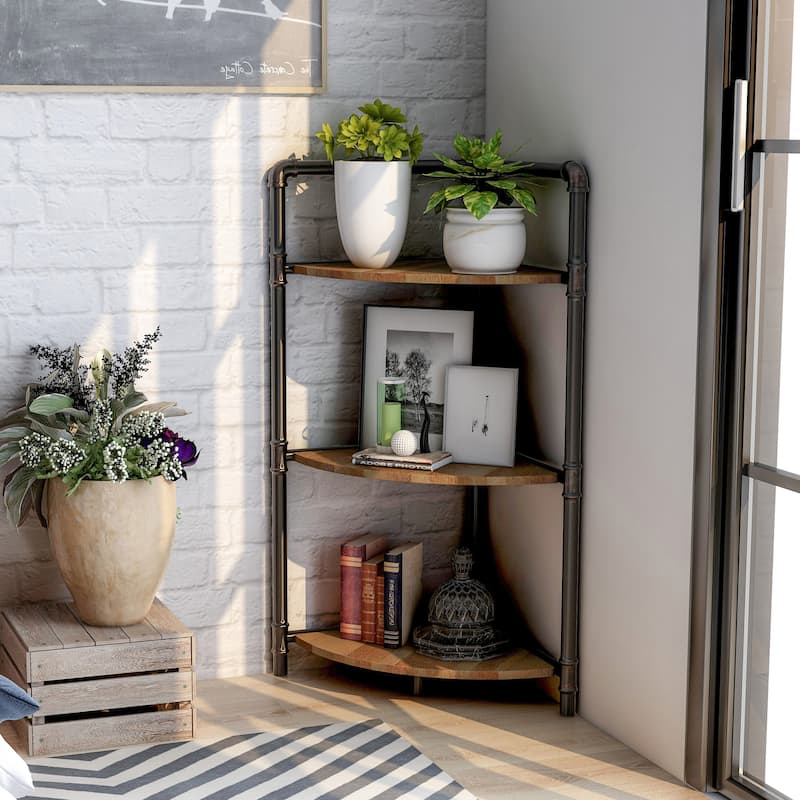 Nixie Rustic Sand Black Open Back Corner Bookcase by Furniture of America