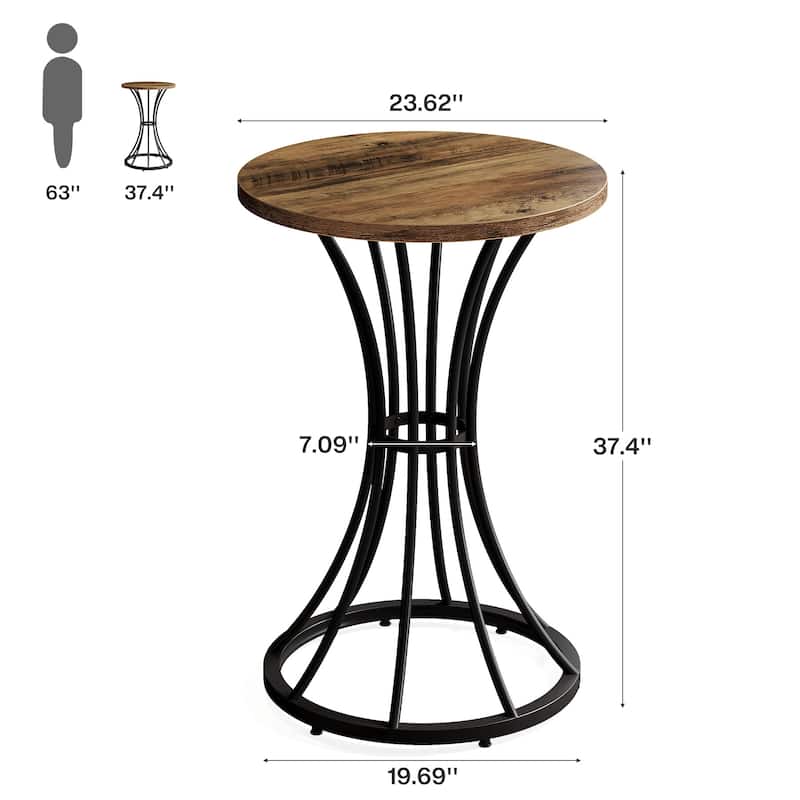 23.6" Small Round Bar Table, Cocktail Table with Curved Metal Base