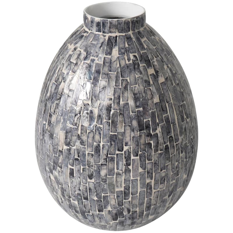 Gray Mother of Pearl Shell Handmade Mosaic Inspired Decorative Vase