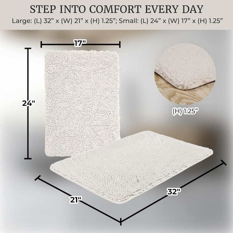 Bathroom Rugs - 2-Piece Memory Foam Bathroom Set with Chenille Shag Top and Non-Slip Base by Windsor Home