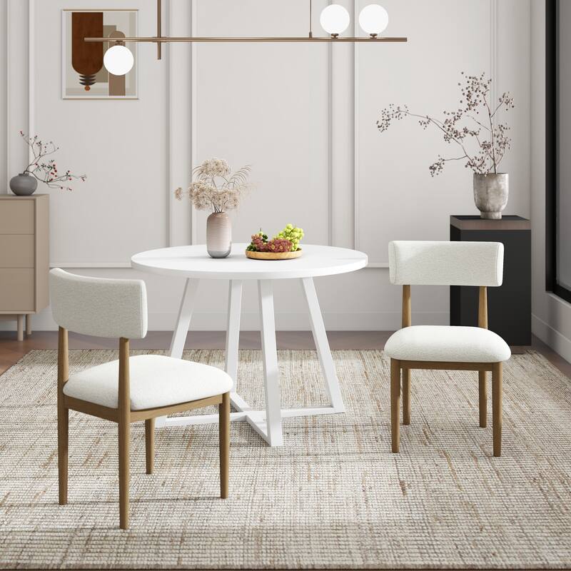 Roundhill Furniture Edo 5-Piece Dining Set, Round Table with 4 Upholstered Chairs,