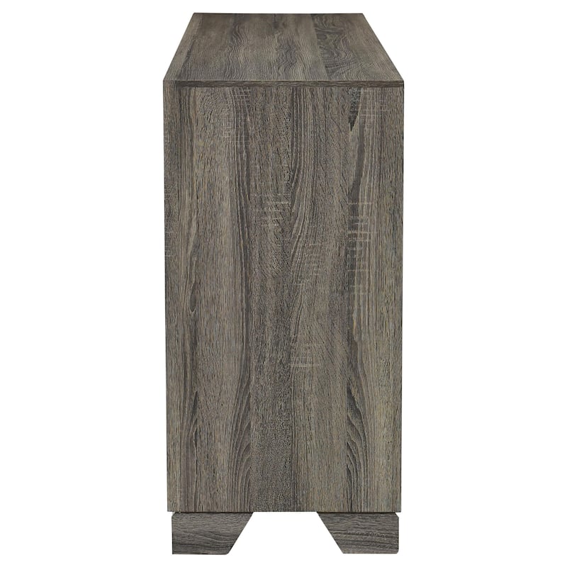 Reay Wide Dresser, Brown Oak Finish, 6 Drawers Silver Metal Handles
