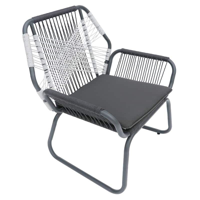 Ciao Accent Club Chair Set of 2, Outdoor Gray Cushions, Gray Rope and Steel