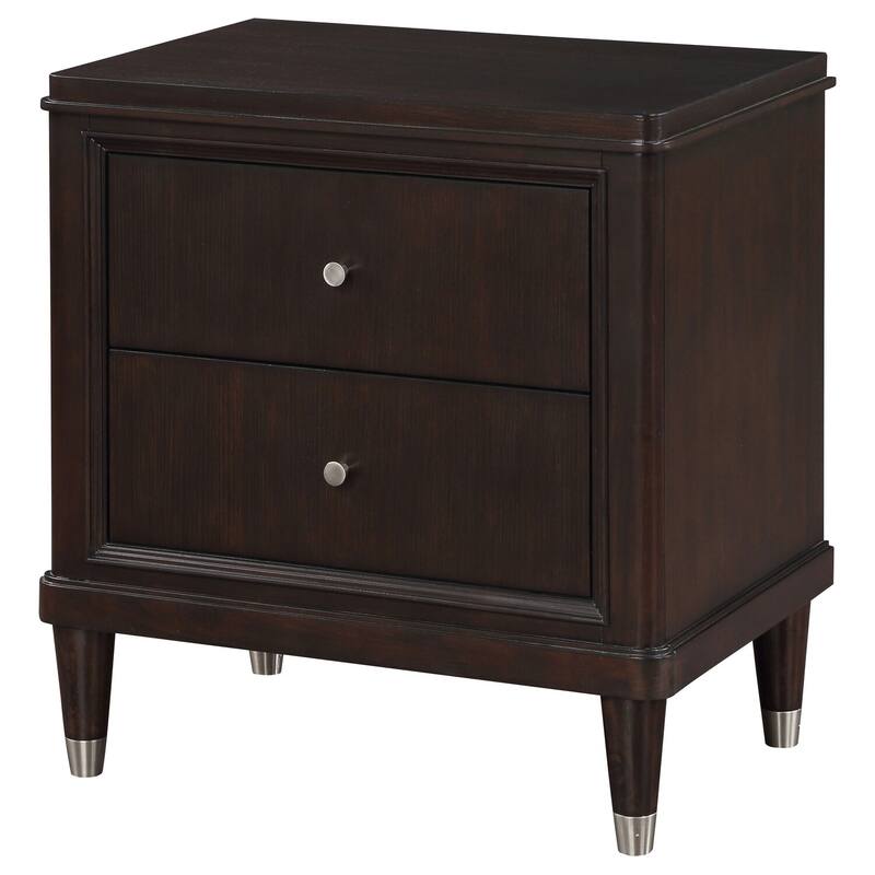 Brown Modern 2-Drawer Nightstand with Felt Lined Top Drawer, Cedar Bottom Drawer and Metallic Finish Caps