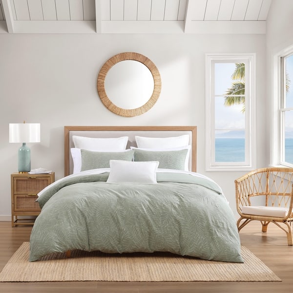 slide 2 of 8, Tommy Bahama Harbor Palm Cotton Green Duvet Cover Set