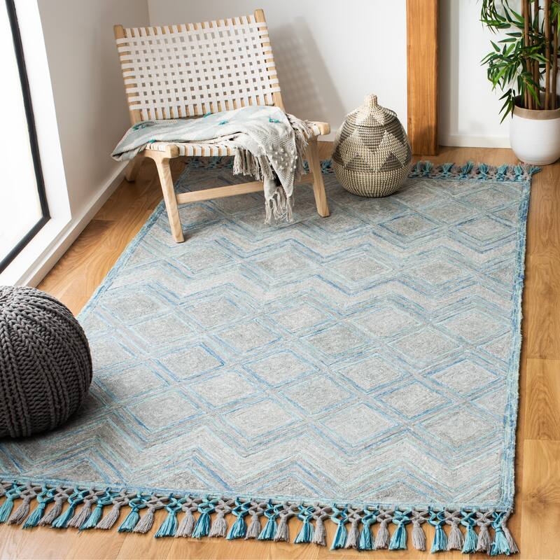 SAFAVIEH Handmade Sahara Kyleigh Moroccan Silk Rug - 5' x 8' - Grey/Aqua