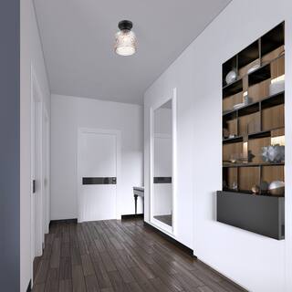 Ele 7.25 in. 1-Light Matte Black Modern Semi Flush Mount Light