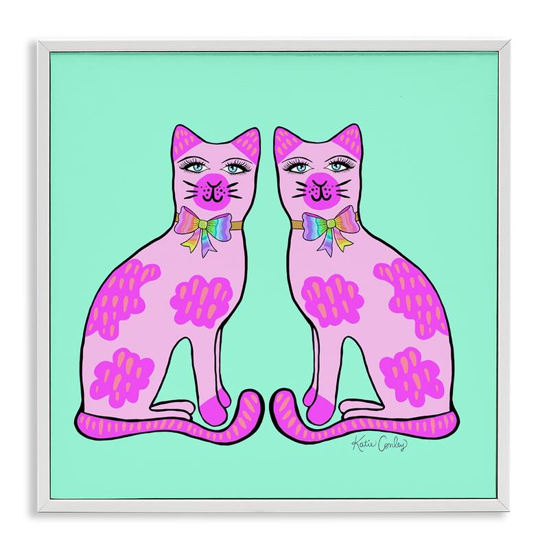Stupell Mirrored Purple Cats Framed Giclee Art Design By Katie Conley - 12 x 12 - White