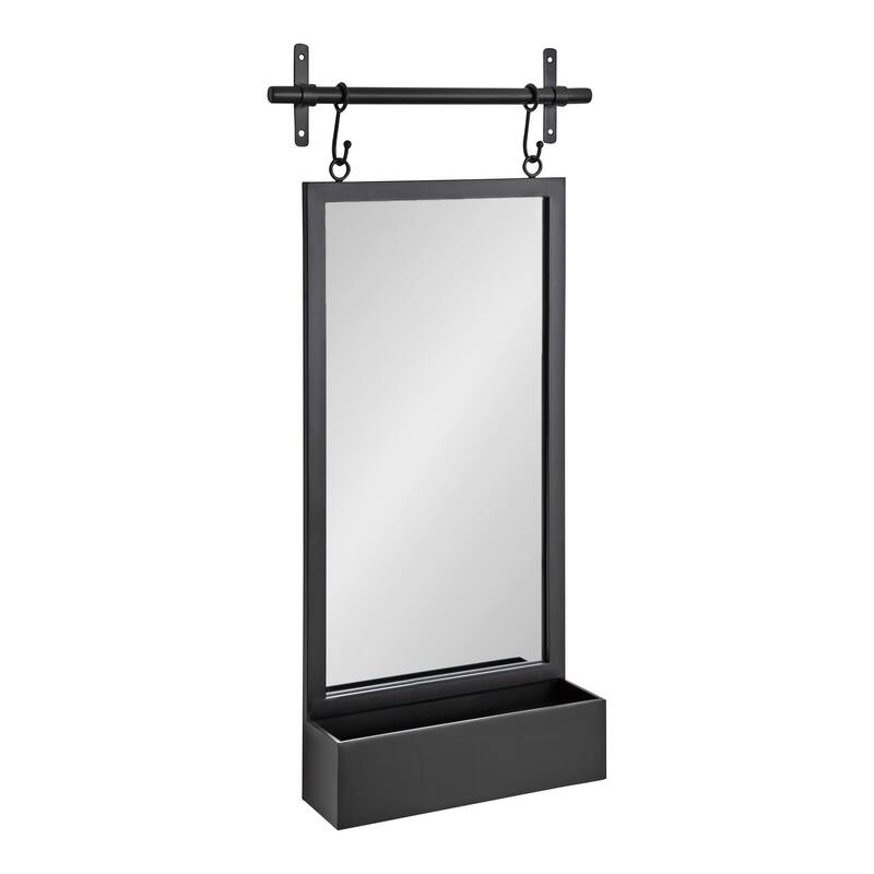 Kate and Laurel Gammons Hanging Farmhouse Wall Mirror with Lower Shelf - 18x39 - Black