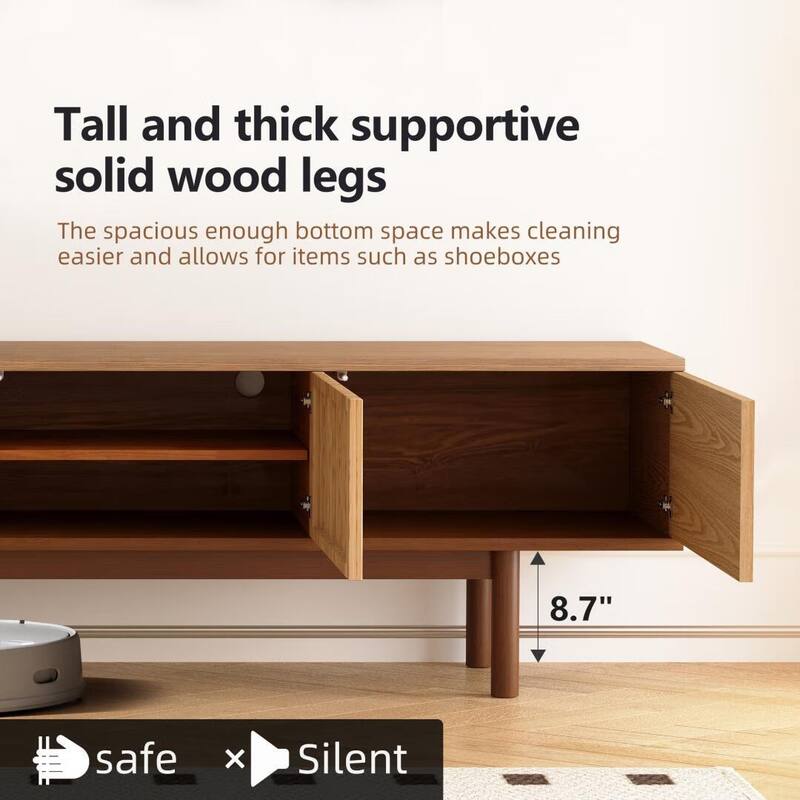 86.6" Solid Wood TV Stand with Slatted Door Design, Media Console for 90" TVs, - 86.6"Wx15.7"Dx20.8"H