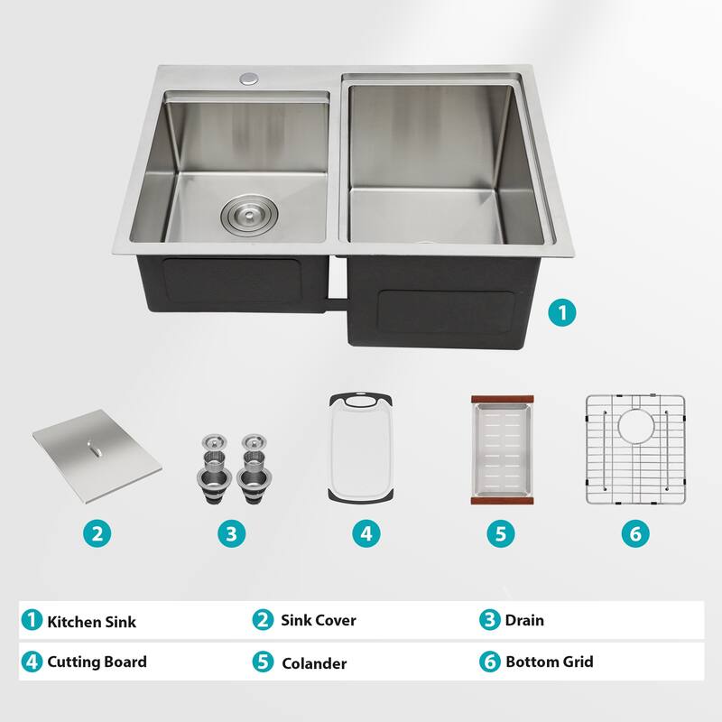 Double Bowl Drop-In Stainless Steel Sink with Workstation