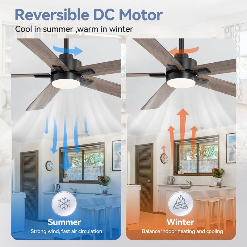 52-Inch 5-Blade Integrated LED Ceiling Fan with Light Remote and Downrod