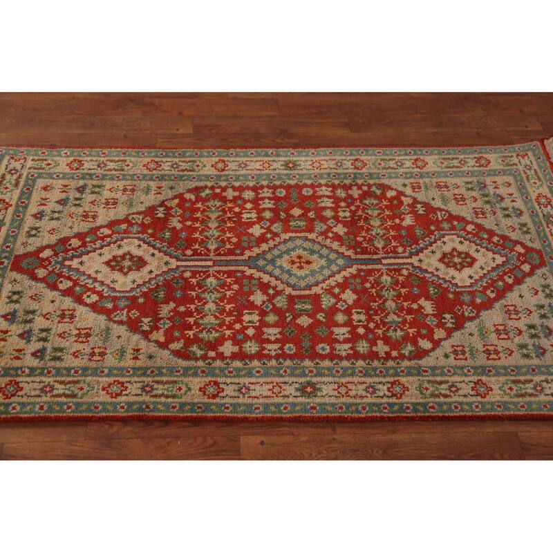 Geometric Kazak Indian Foyer Rug Hand-Knotted Wool Carpet - 2'9"x 5'1"