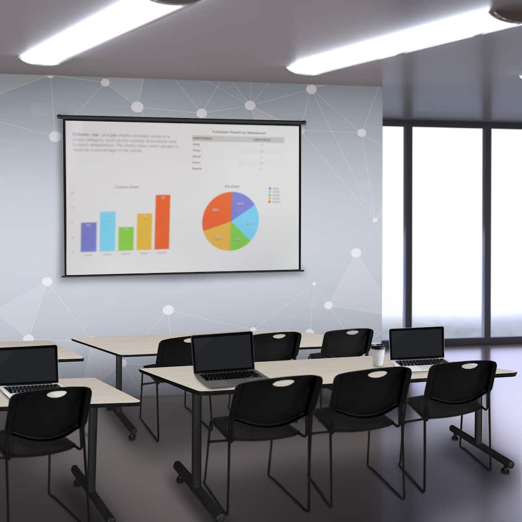 84" x 24" Training Table- Maple & 3 Stack Chairs- Black - 84 x 24 inches