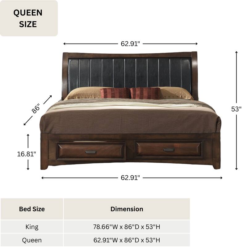 Roundhill Furniture Broval Light Espresso Wood Queen-size Storage Platform Bed