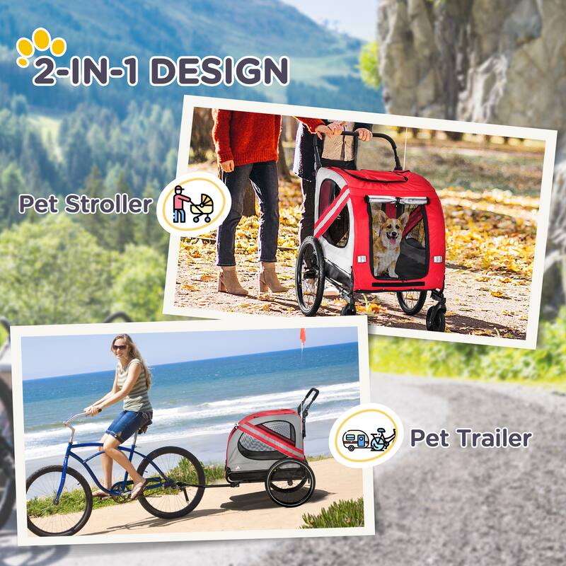 2-in-1 Dog Stroller and Bike Trailer with Skylight, Safety Leash, and 44lb Capacity