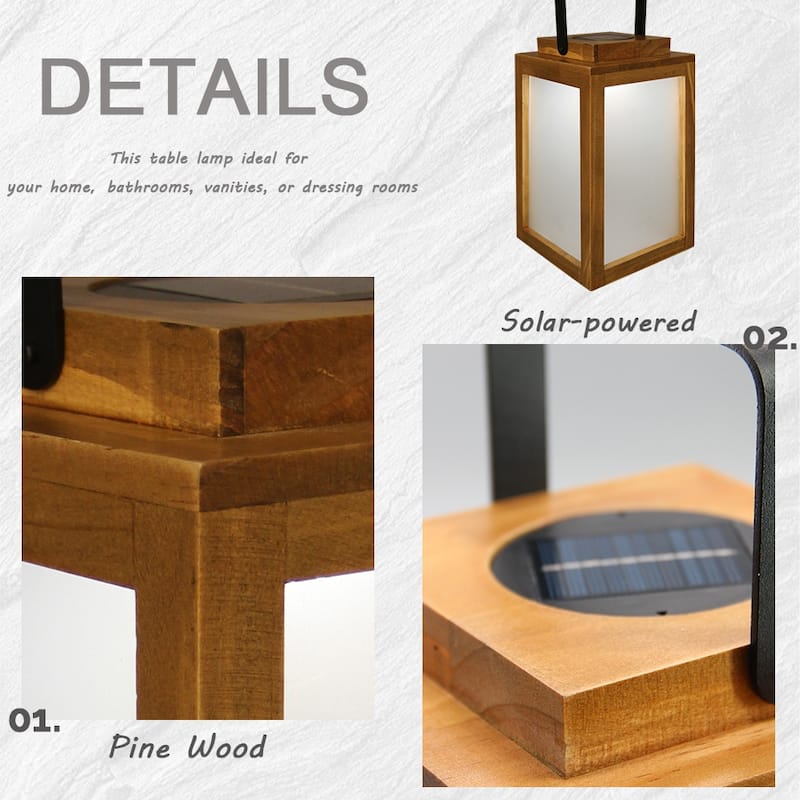H11" Farmhouse LED Solar Lantern with Wood Farm and Frosted Glass Panl Ourdoor Garden Decorative Hanging Lanterns - W7''