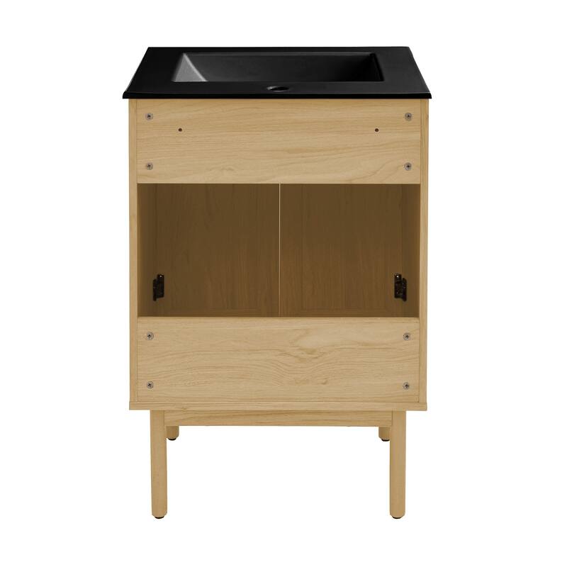 Classe 24 In. Natual Oak Bathroom Vanity With Black Ceramic Sink Top