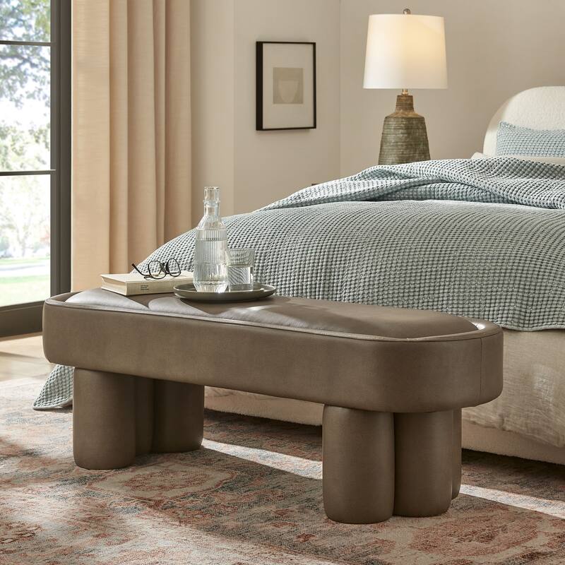 Mossi 52-Inch Oval Vegan Leather Bench - Mushroom