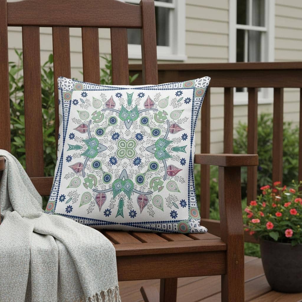 HomeRoots 26" x 26" Off White Blown Seam Floral Indoor Outdoor Throw Pillow - 26.00' X '5.00' X '26.00