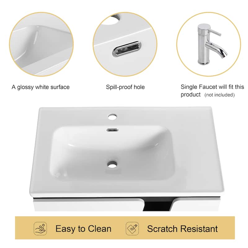 Malwee 32"/36"/40" Floating Bathroom Vanity with Sink, Wall Mounted Bathroom Vanity with Soft Close Doors and shelf