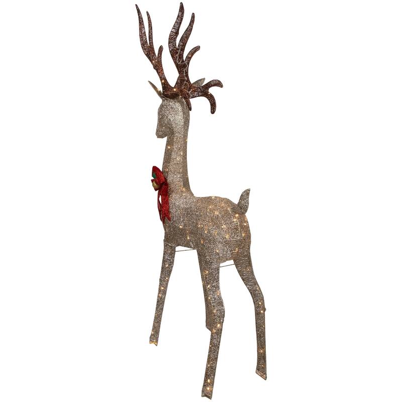 74" LED Lighted Champagne Deer Red Bow Outdoor Christmas Decoration - Gold