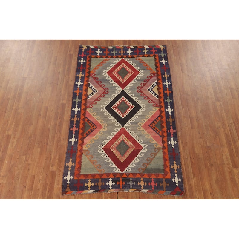 Kilim Qashqai Persian Vintage Hand-Woven Geometric Wool Carpet - 4'9" x 8'0"
