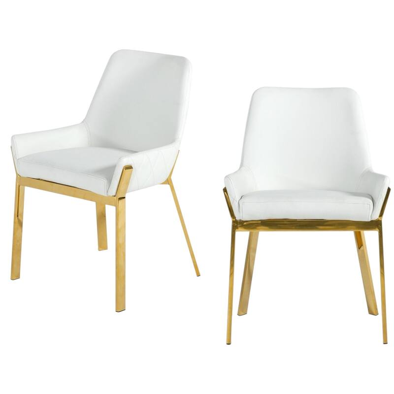 HomeRoots White And Gold Upholstered Faux Leather Dining Arm Chair