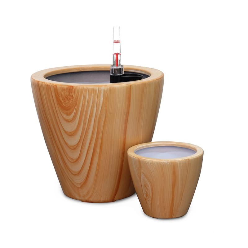 DTY Signature 2-Pack 10 in.Dark Wood Plastic Self-watering Planter Pot