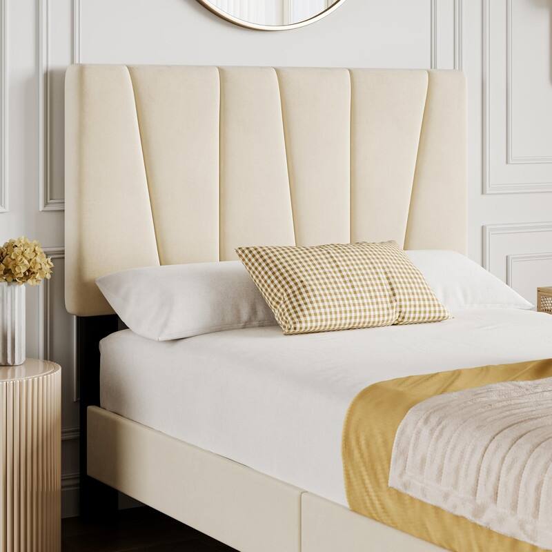 Upholstered Platform Bed with Adjustable Headboard and Slat Support