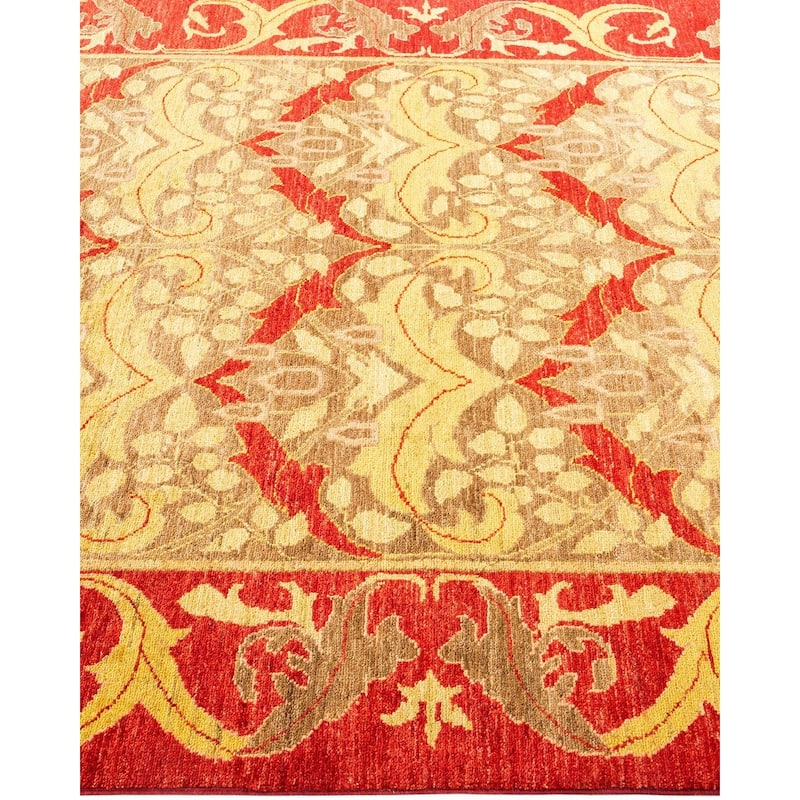 Overton Hand Knotted Wool Vintage Inspired Modern Contemporary Arts & Crafts Green Area Rug - 4' 10" x 8' 3"