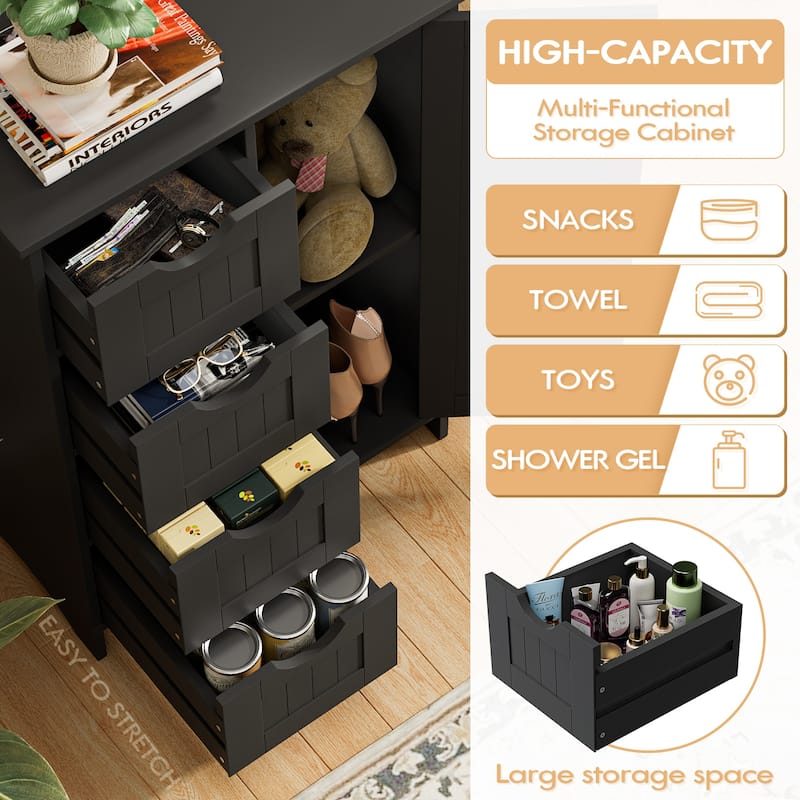 Homall Wooden Bathroom Cabinet, Freestanding Storage Cabinet with 4 Drawers and 1 Cupboard