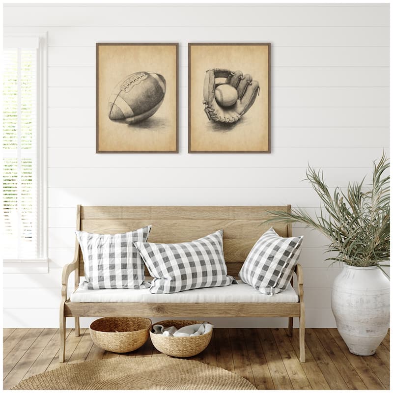 Kate and Laurel Vintage Football & Baseball 2 Piece Framed Canvas Wall Art Set by The Creative Bunch Studio