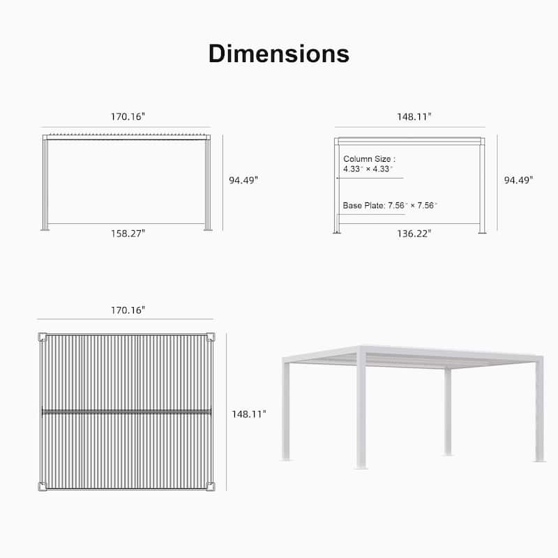 PURPLE LEAF Louvered Pergola with Solar Lights Hardtop Gazebo for Patio