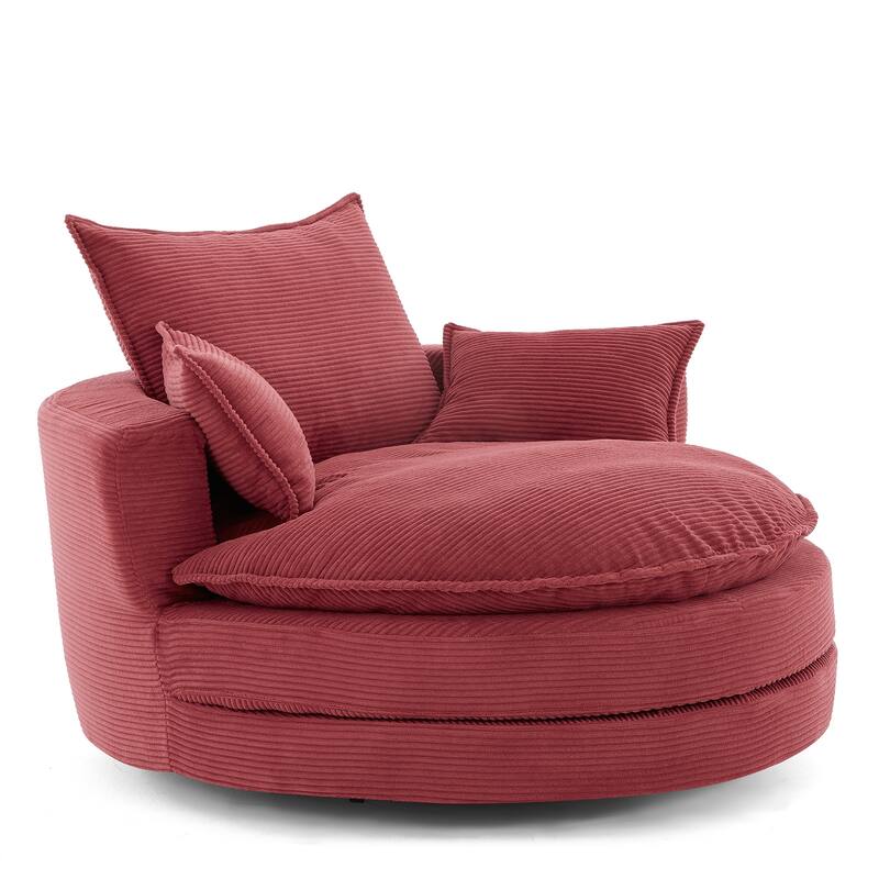 360° Swivel Sofa Chair Accent Barrel Chair 57.5" Swivel Round Chair with Dual-layer Cushion Design and 3 Removable Pillows