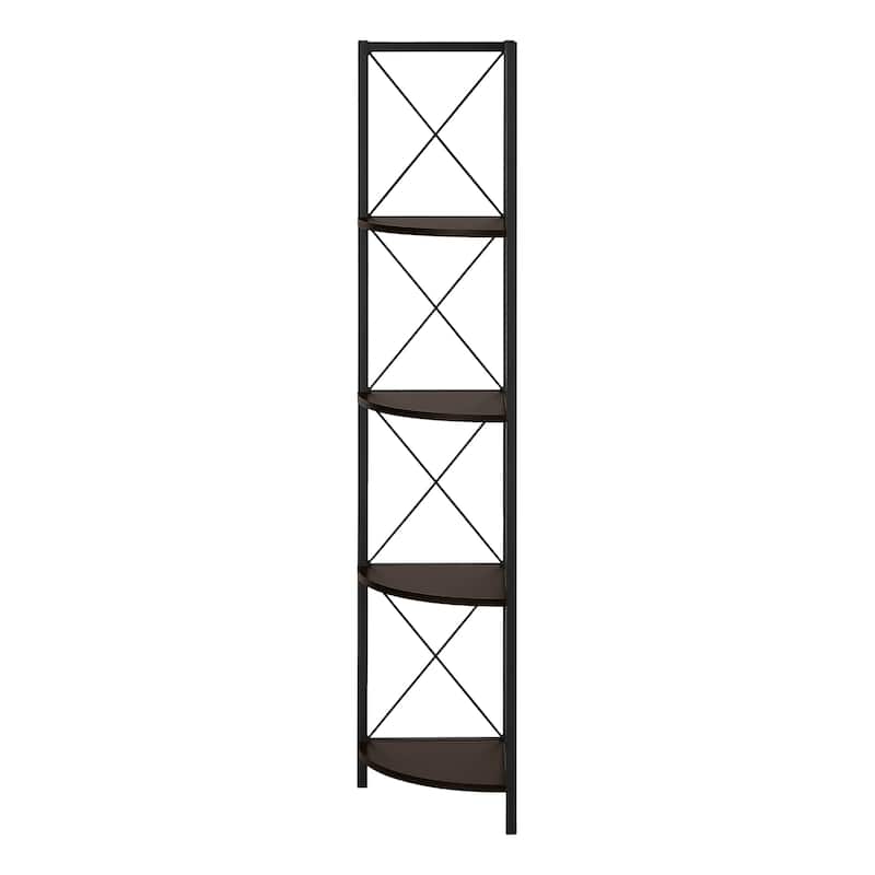 Bookshelf, Bookcase, Etagere, Corner, 4 Tier, 60"h, Office, Bedroom, Laminate, Metal, Contemporary, Modern