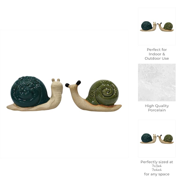 Decorative Porcelain Ceramic Flower Snail Garden Statuary (Set of 2)