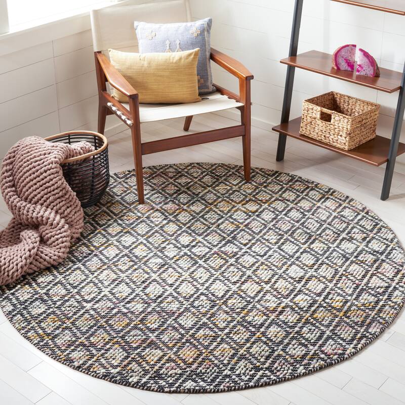 SAFAVIEH Handmade Natura Dalila Casual Wool Rug - 6' Round - Ivory/Black