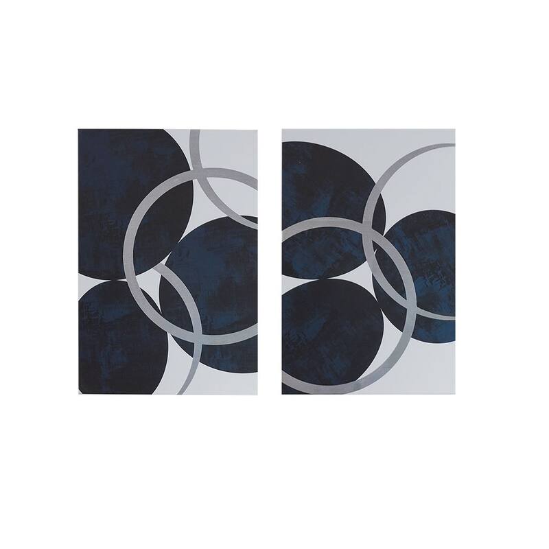 Silver Foil Abstract 2-piece Canvas Wall Art Set - White/Navy
