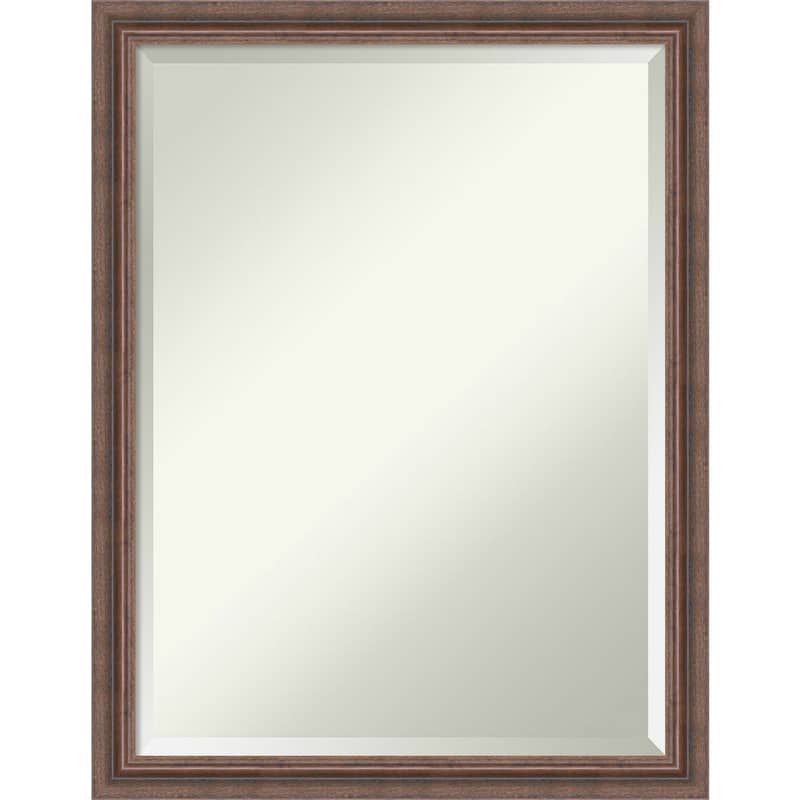 Beveled Wood Bathroom Wall Mirror - Distressed Rustic Brown Frame - Distressed Rustic Brown