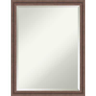 Beveled Wood Bathroom Wall Mirror - Distressed Rustic Brown Frame - Distressed Rustic Brown