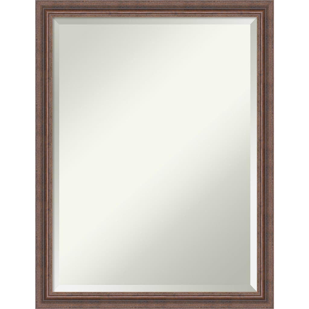 Beveled Wood Bathroom Wall Mirror - Distressed Rustic Brown Frame - Distressed Rustic Brown