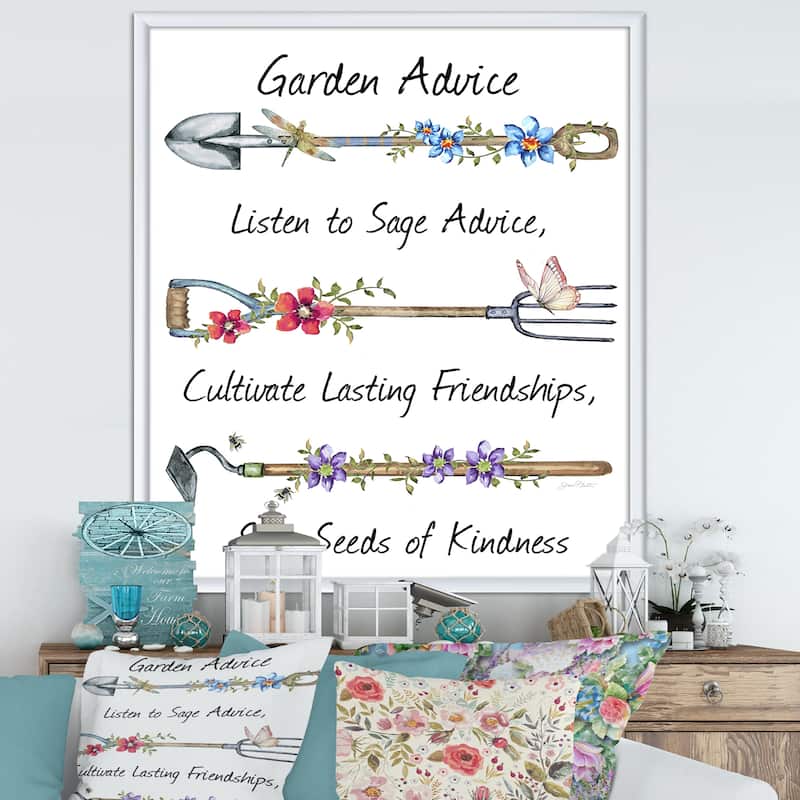 Designart "Garden Inspiration-D" Cottage Framed Art Print - 34 in. wide x 44 in. high - White