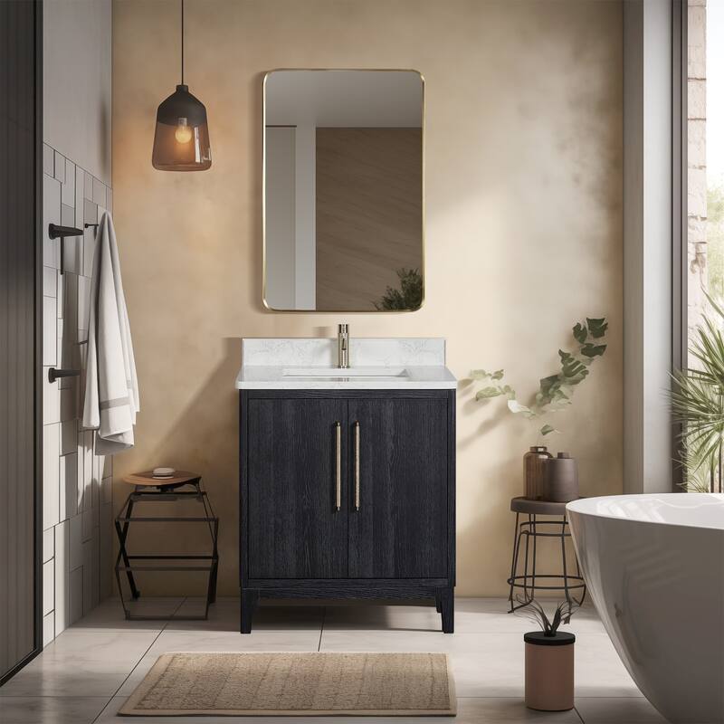 Gara Single Bath Vanity with Composite Stone Top and Mirror