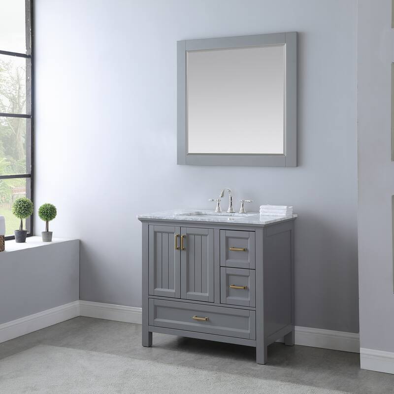 Altair Isla Single Bathroom Vanity Set and Aosta White Countertop with Mirror