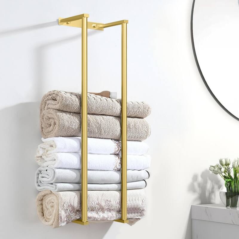 304 stainless steel bathroom wall mounted towel rack with hooks for storing towels, bathrobes. - Gold
