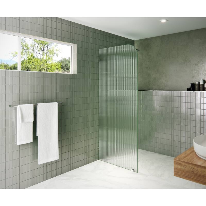 Glass Warehouse 36" x 78" Frameless Shower Door - Single Fixed Panel Fluted Frosted Radius